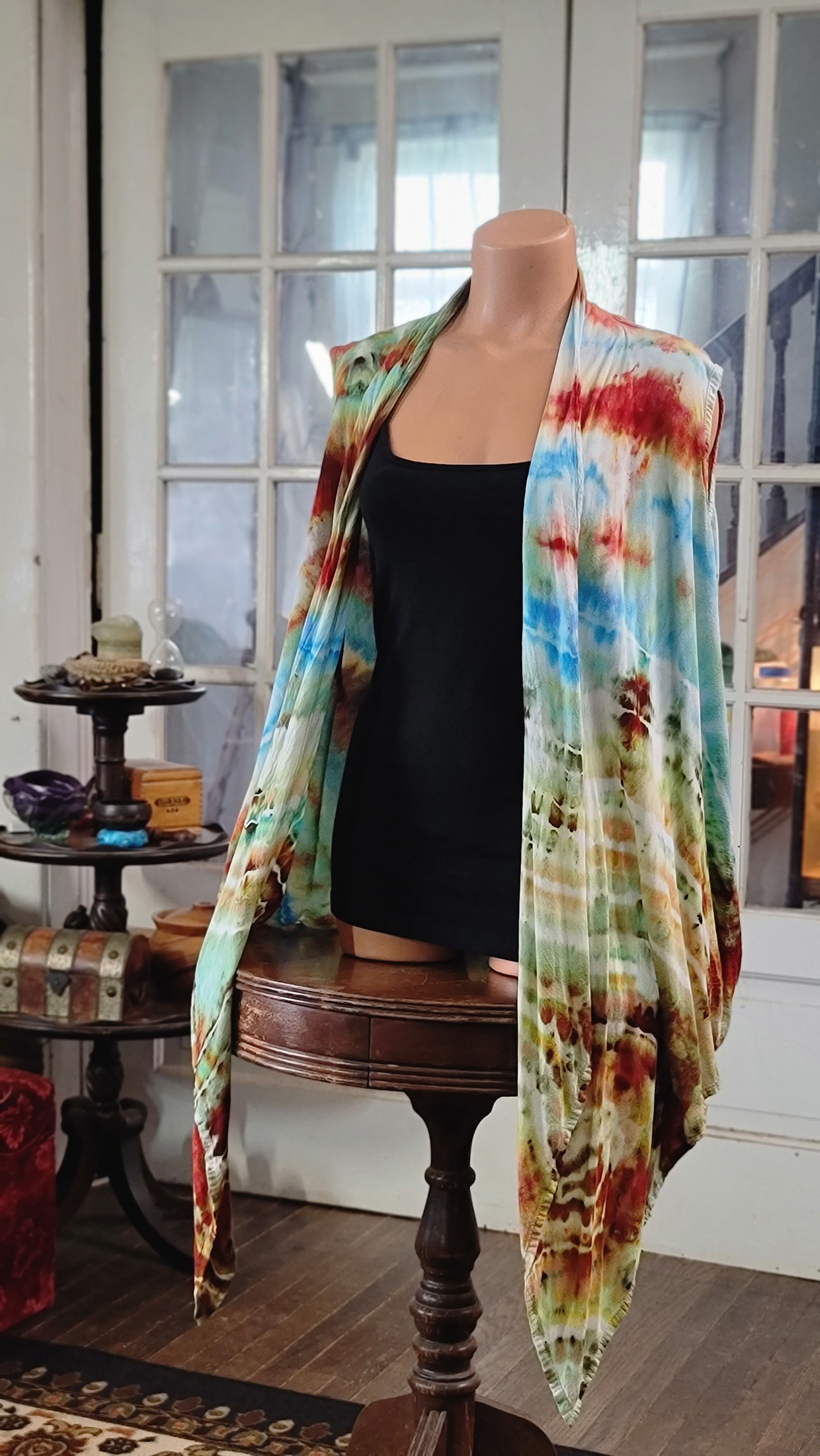 Large Herbaceous Jade Sage Kelly Green Waterfall Vest TD14