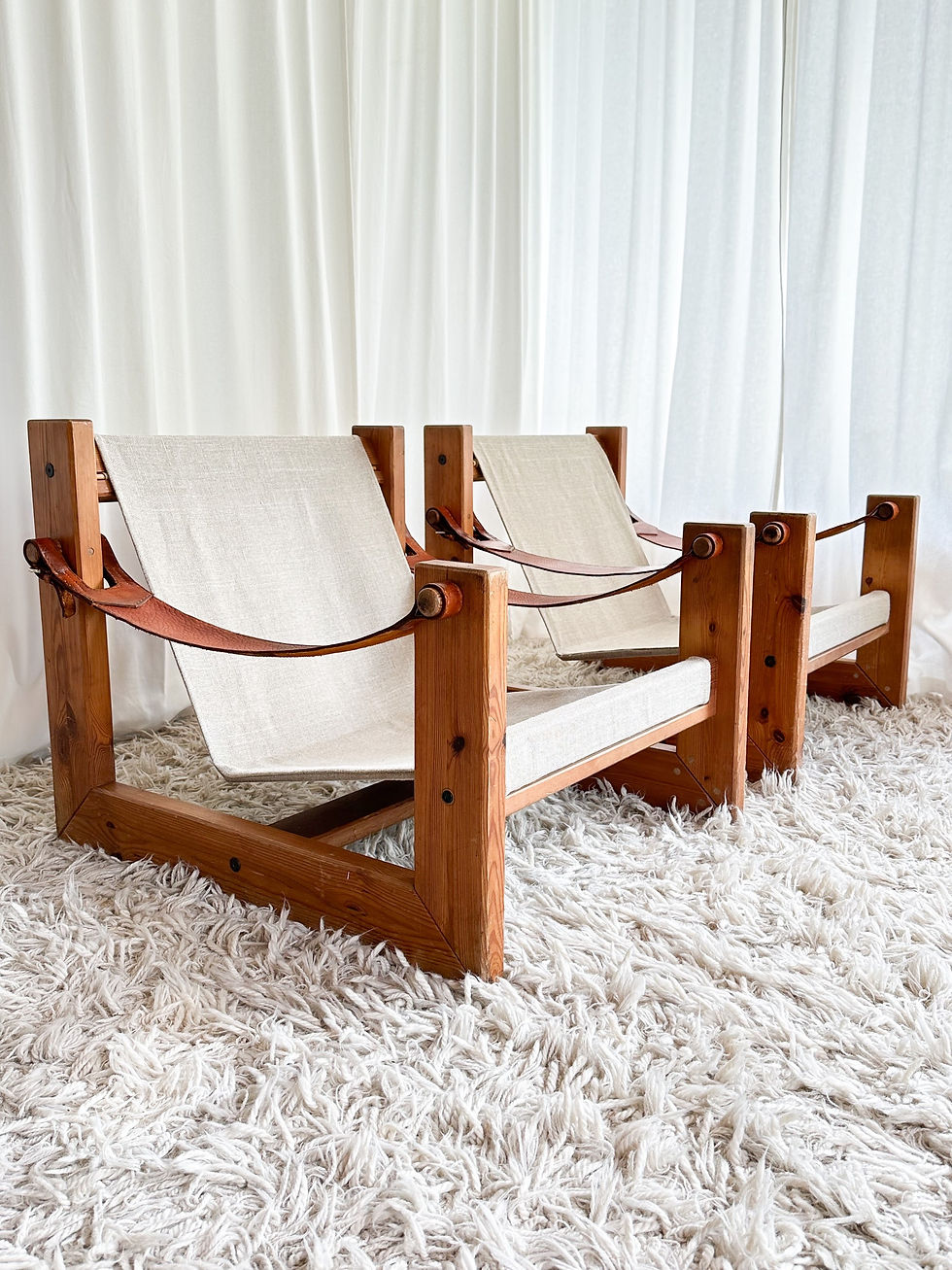縮圖：Set of 2 pine, brutalist sling chairs, style of Ate Van Apeldoorn, 70s