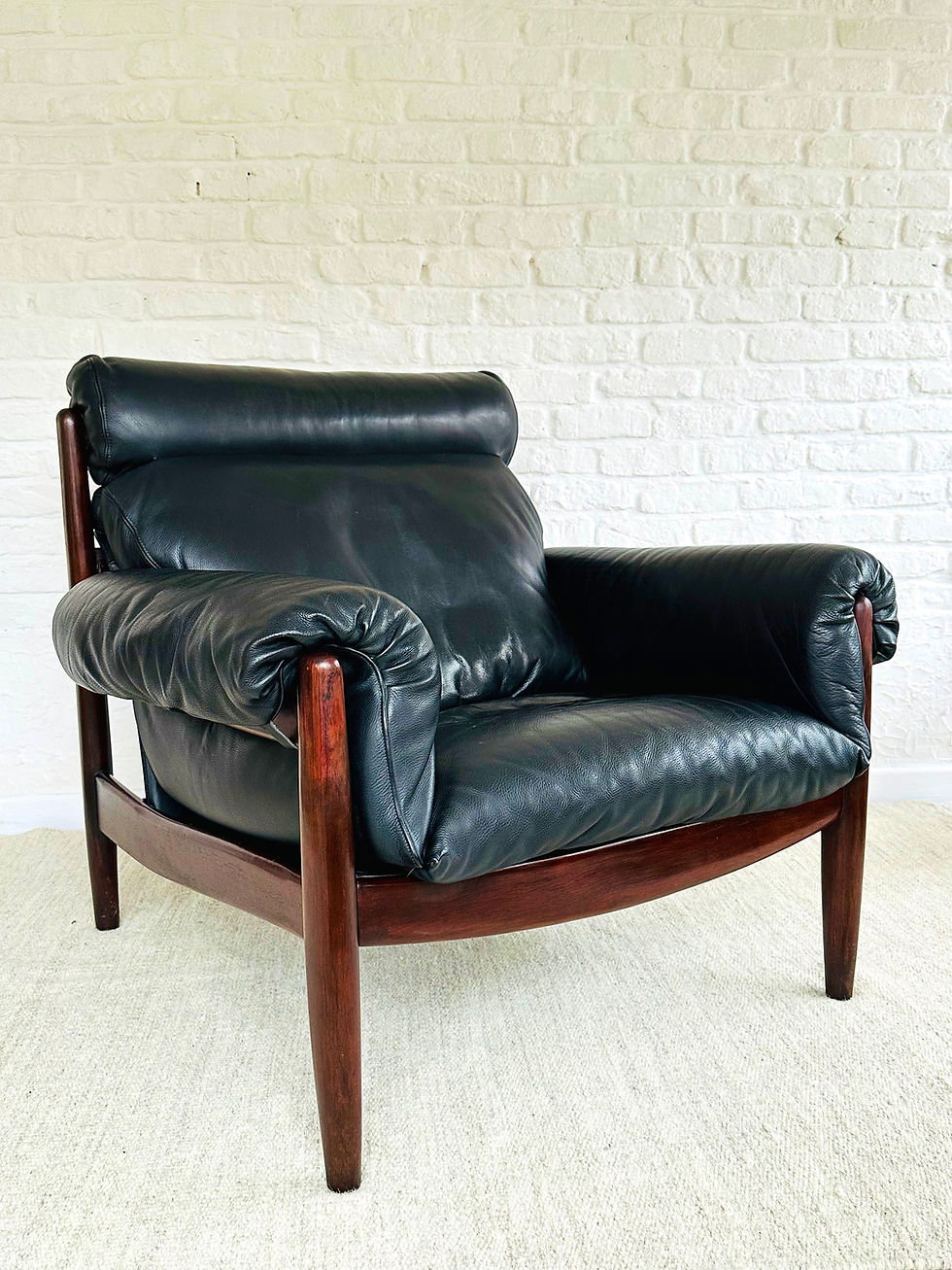 Miniatura: Vintage black leather lounge chair, Durlet, Belgium, 70s