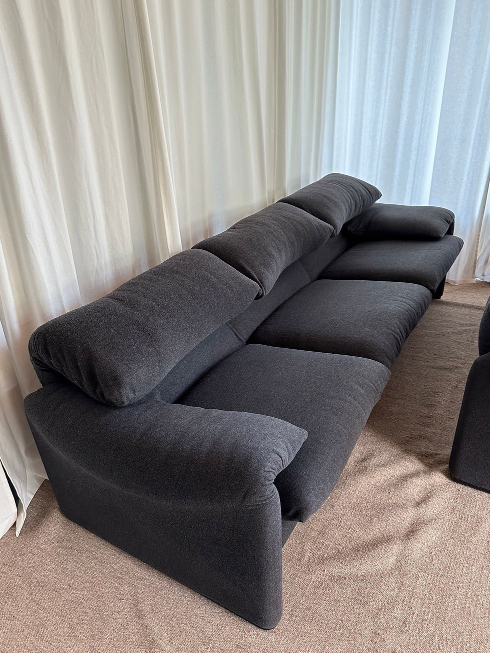 Miniatura: Vintage, grey wool 2 & 3 seater ‘Maralunga’, Vico Magistretti, Cassina, Italy
