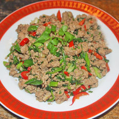 Ground Pork with Soy Sauce, Cilantro & Red Chilies