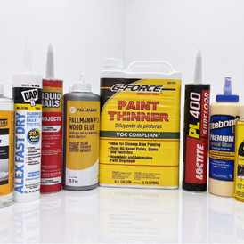 professional flooring solvents and adhesives including paint thinner, wood glue, adhesive remover, caulk, and construction adhesive