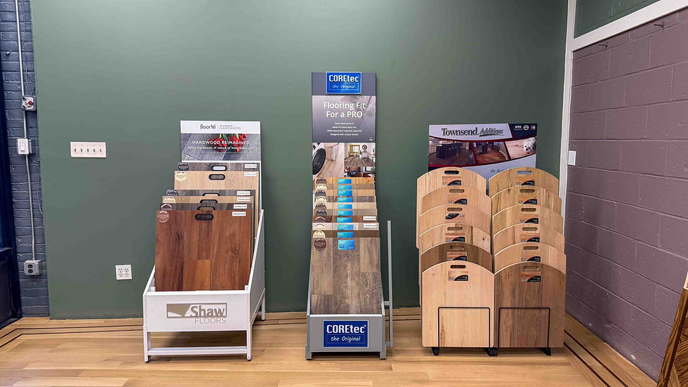 olson floor supply showroom featuring hardwood flooring samples and wood floor displays for homeowners and flooring contractors