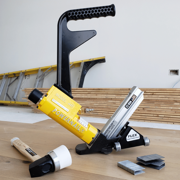 powernail model 445fs power roller flooring stapler with flooring staples and accessories for professional hardwood floor installation