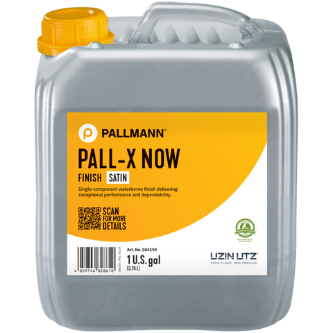Pallmann Pall-X Now satin finish gallon container a single-component waterborne wood floor finish designed for fast, dependable performance