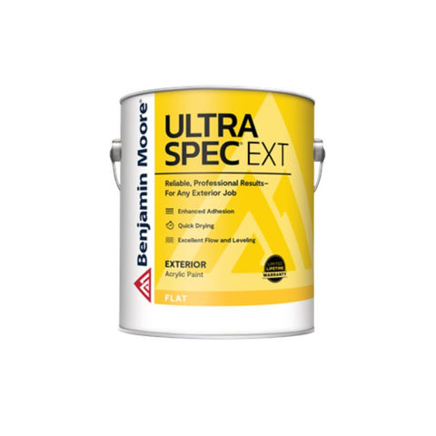 benjamin moore paint can featuring ultra spec ext flat exterior paint