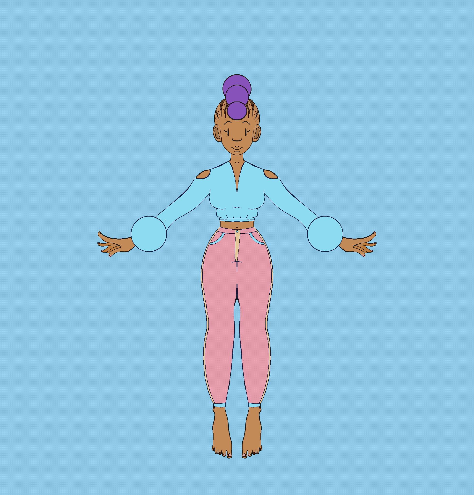 Animated turnaround of a character with a purple mohawk