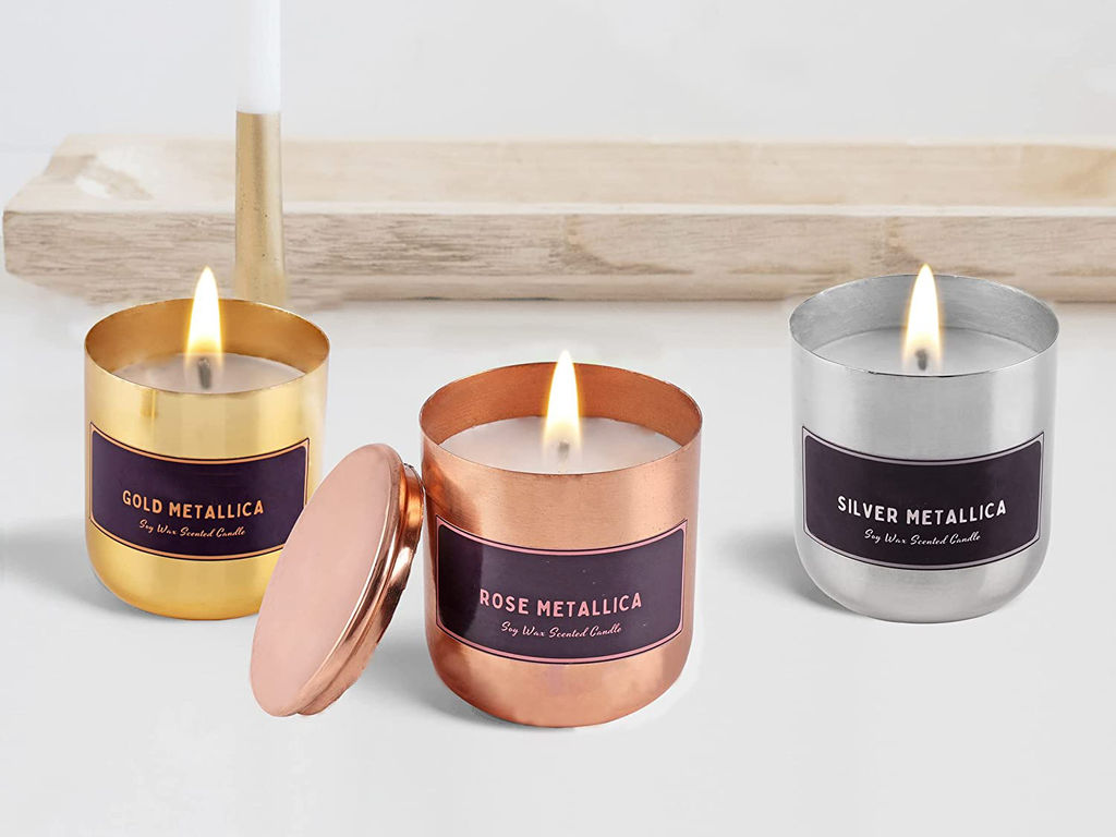 Floish Decor Premium Unscented Metal Lid Metallic Candle