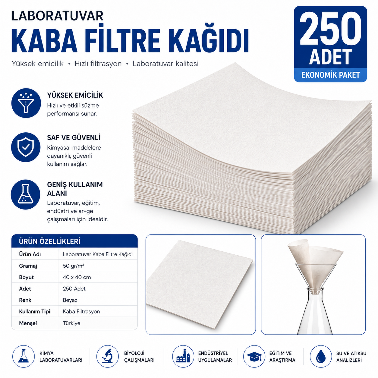 Kaba Filtre Kağıdı 50 gr 40x40 - 250 Adet