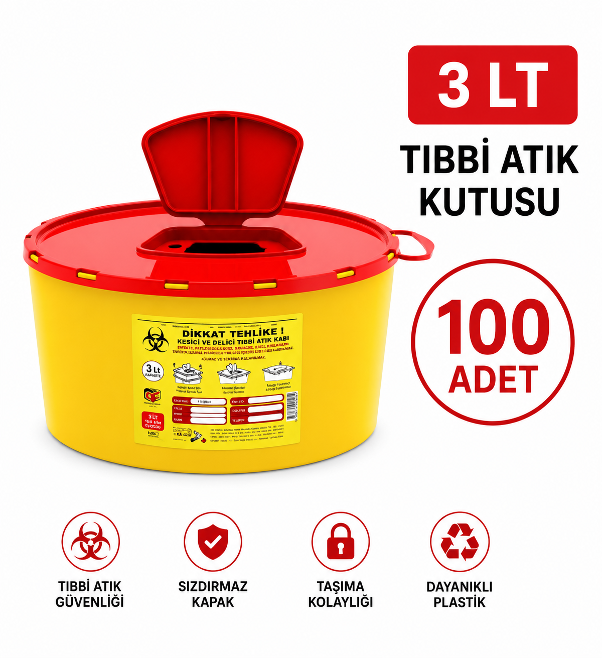 3 LT TIBBİ ATIK KUTUSU 100 ADET