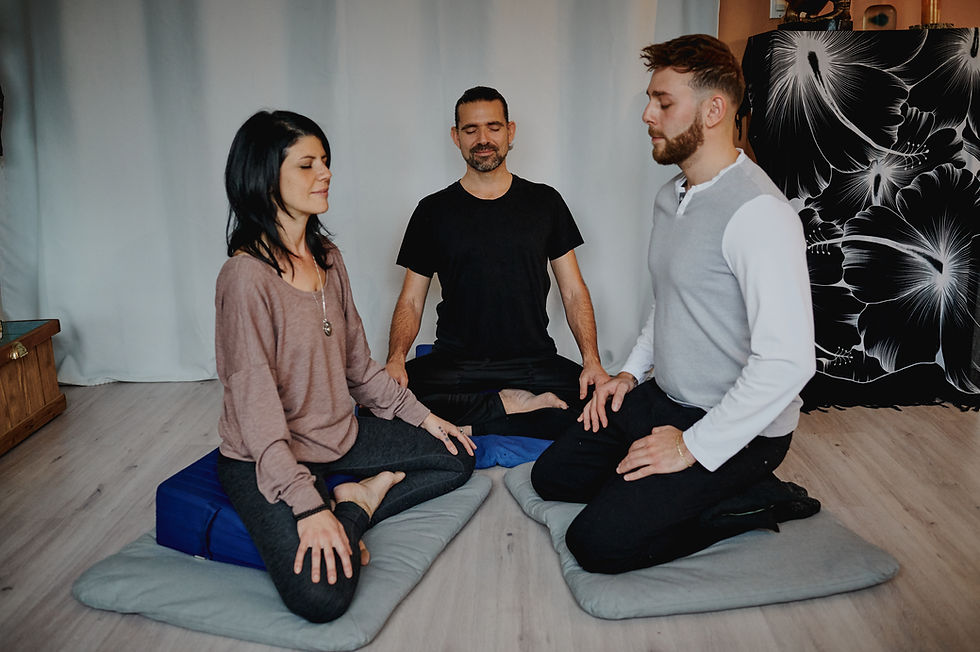 2 people are taking meditation classes with Matthew
