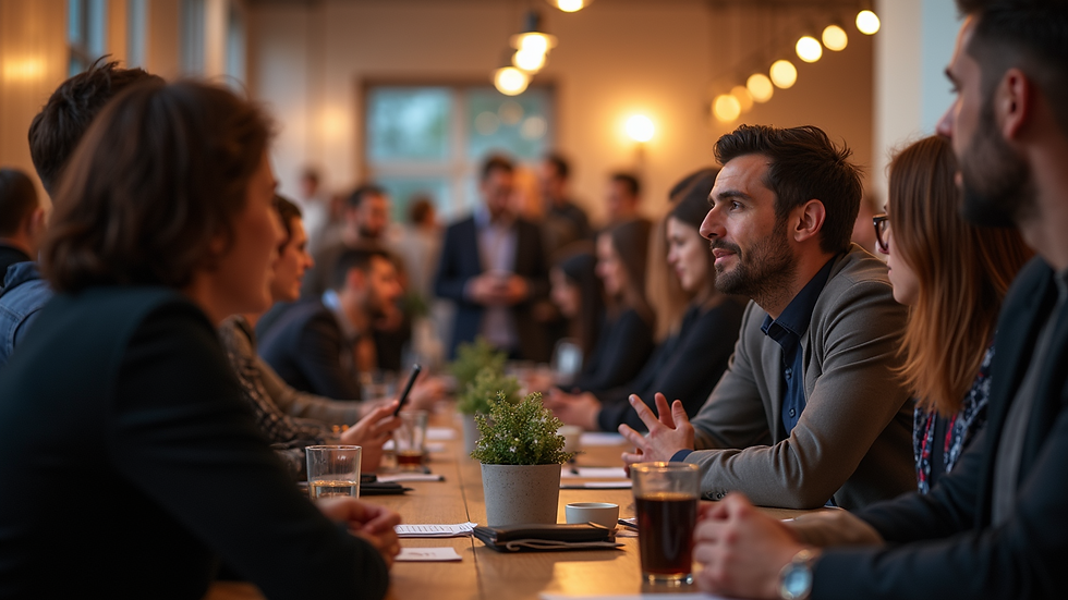 Close-up view of an RPS community event with photographers sharing ideas