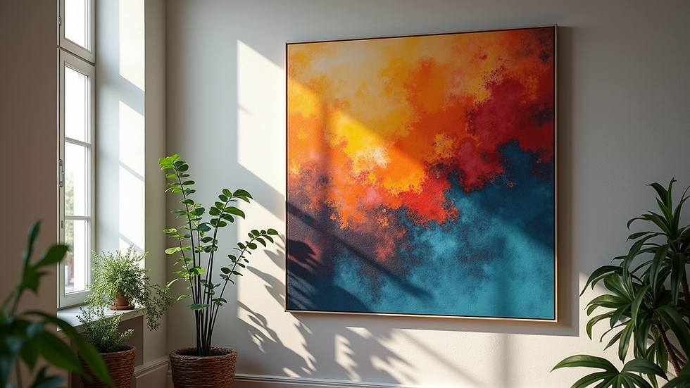 High angle view of a colorful art canvas displayed proudly