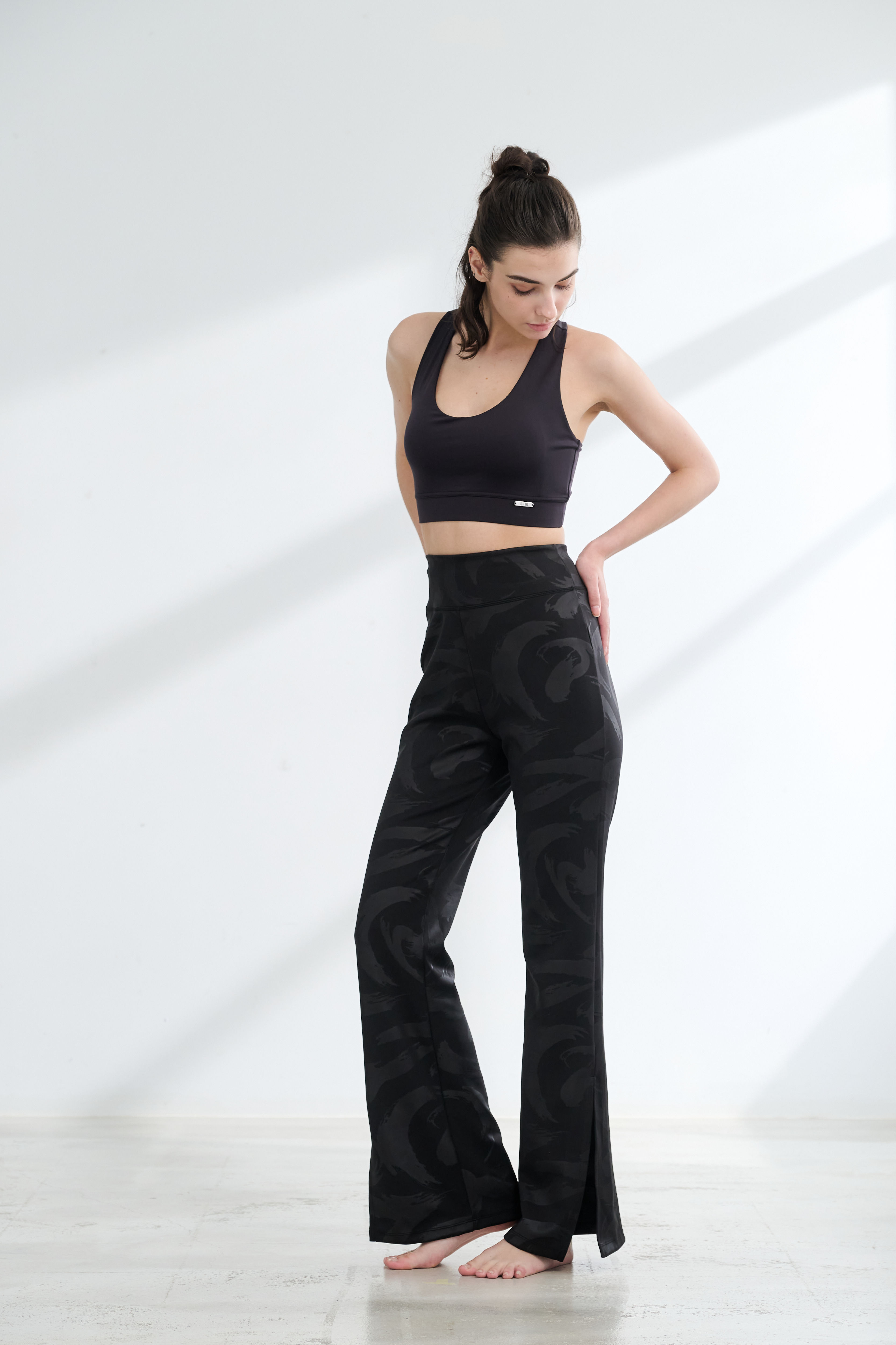 Lycra Slim Flared Trousers - Black Floral