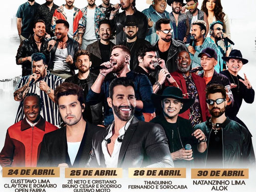 Arte oficial da Expoagro Bragança 2026 com line-up de artistas e datas do evento