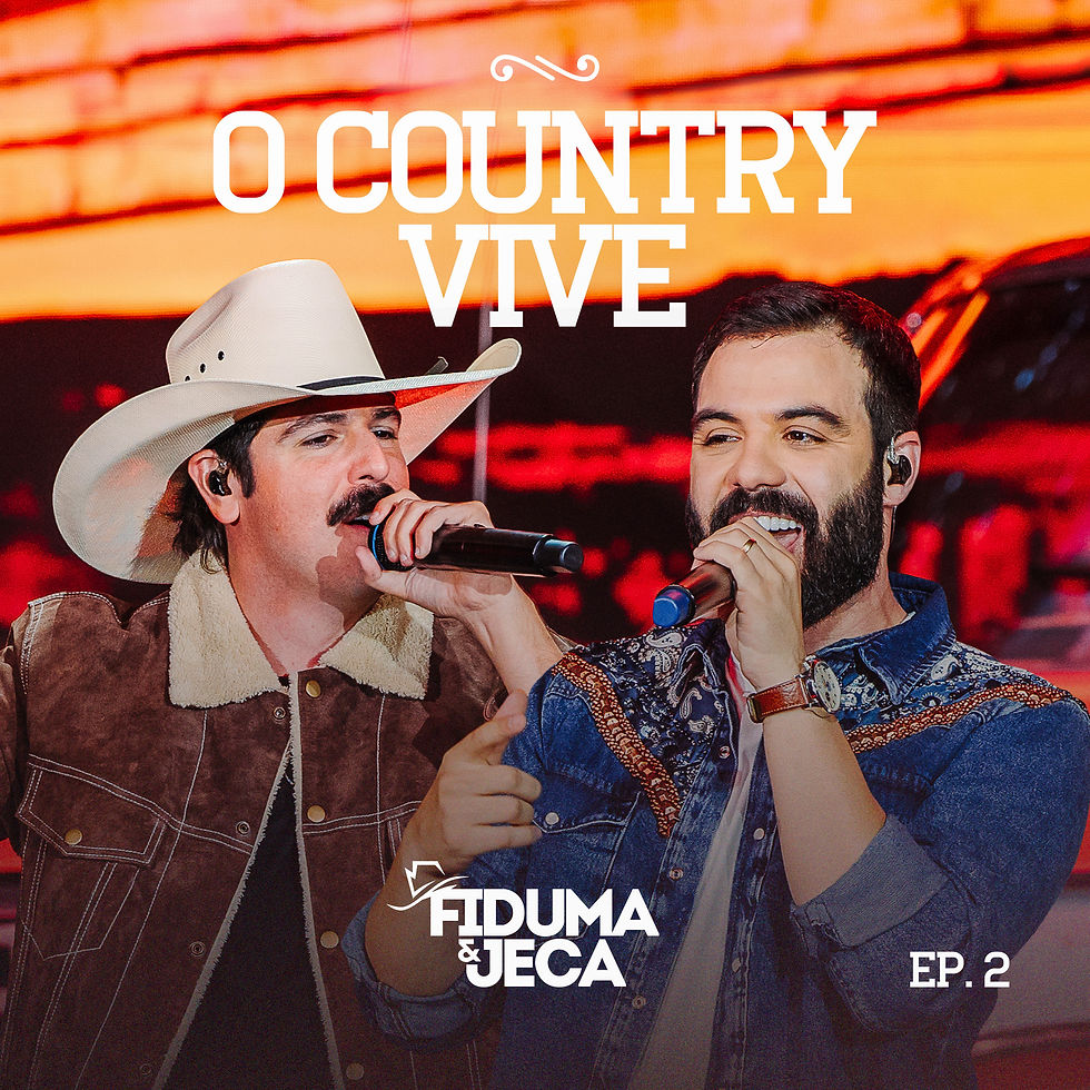 Fiduma & Jeca se apresentam ao vivo no projeto “O Country Vive”, cantando no palco com cenografia temática inspirada no estilo country.