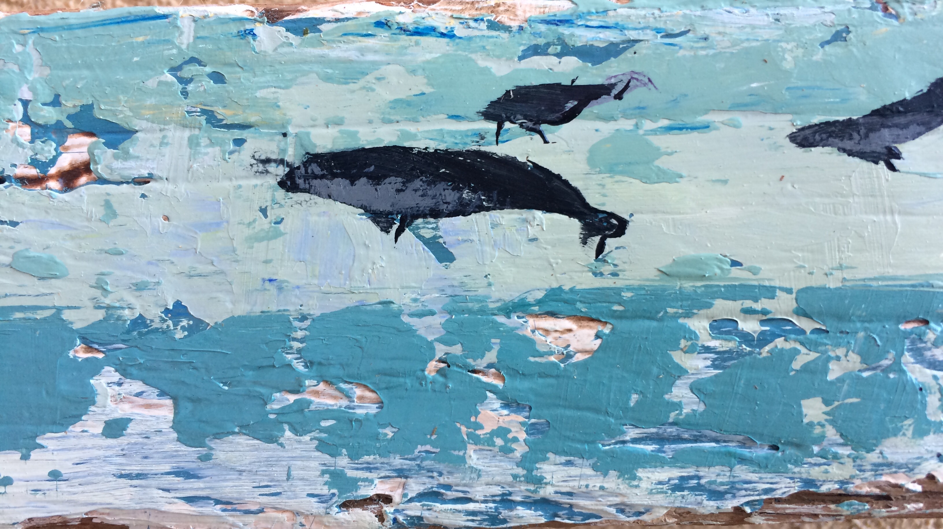 Three Aqua Whales Flying