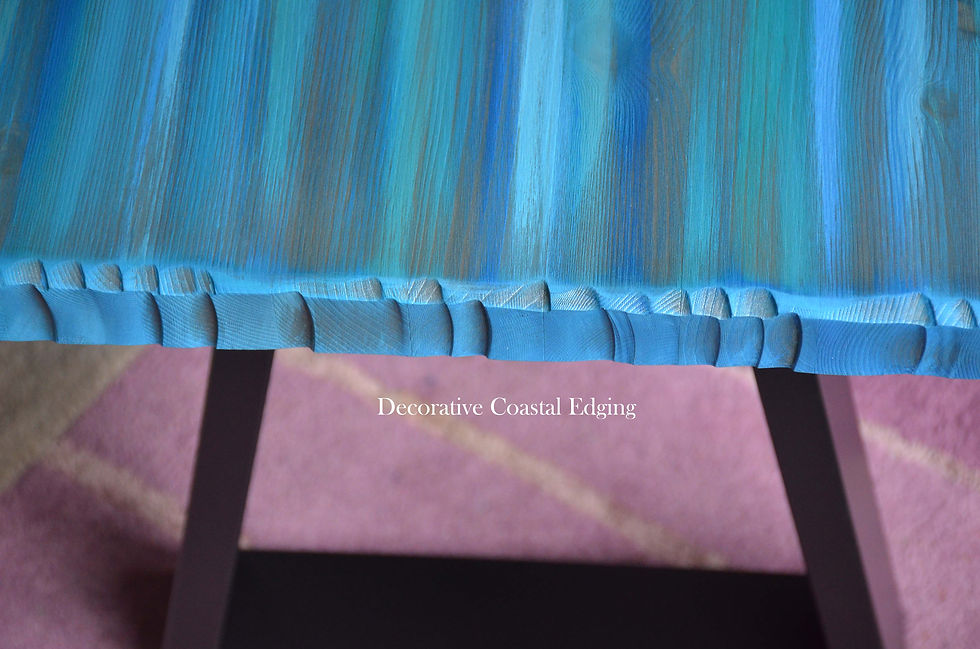 Thumbnail: Storm Greys and Blues Coastal Cottage Bench with Black Trapezium Legs