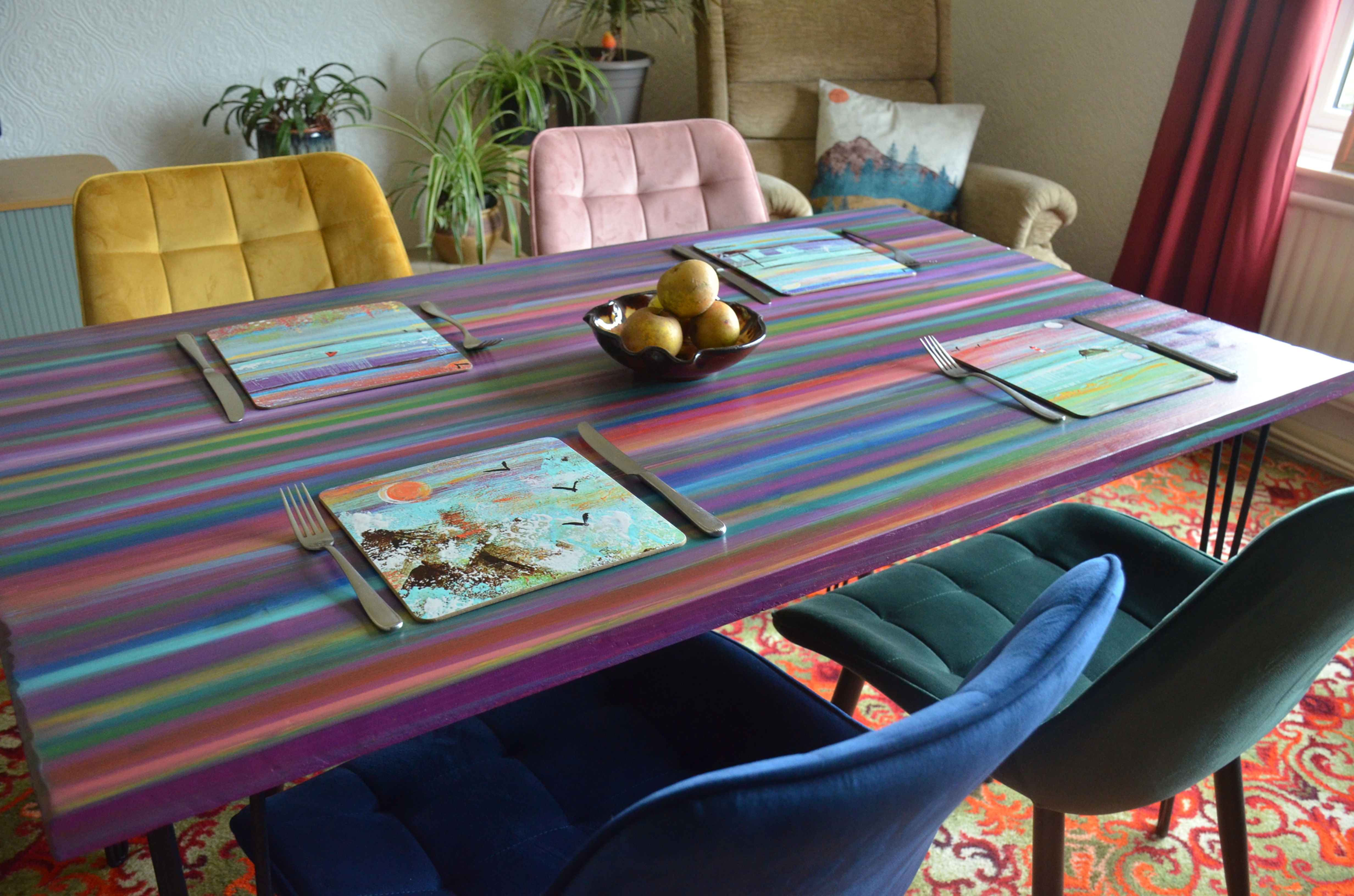 Candy Stripe Coastal Cottage Dining Table 140 cm L x 80 cm W x 75