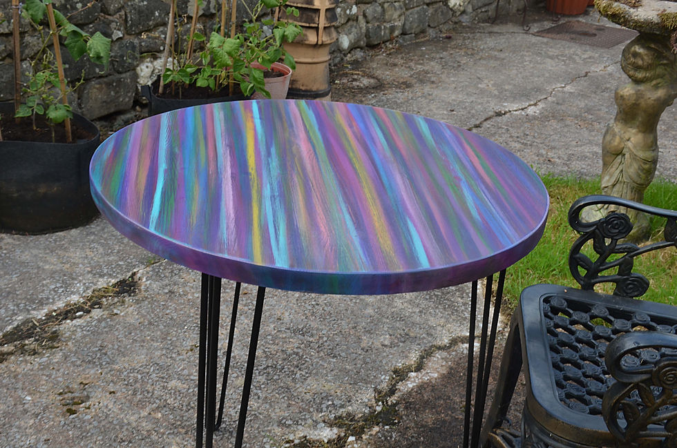 Thumbnail: Outdoor Candy Stripe Bistro Table 70 cm Round with Black Metal Hair Pin Legs