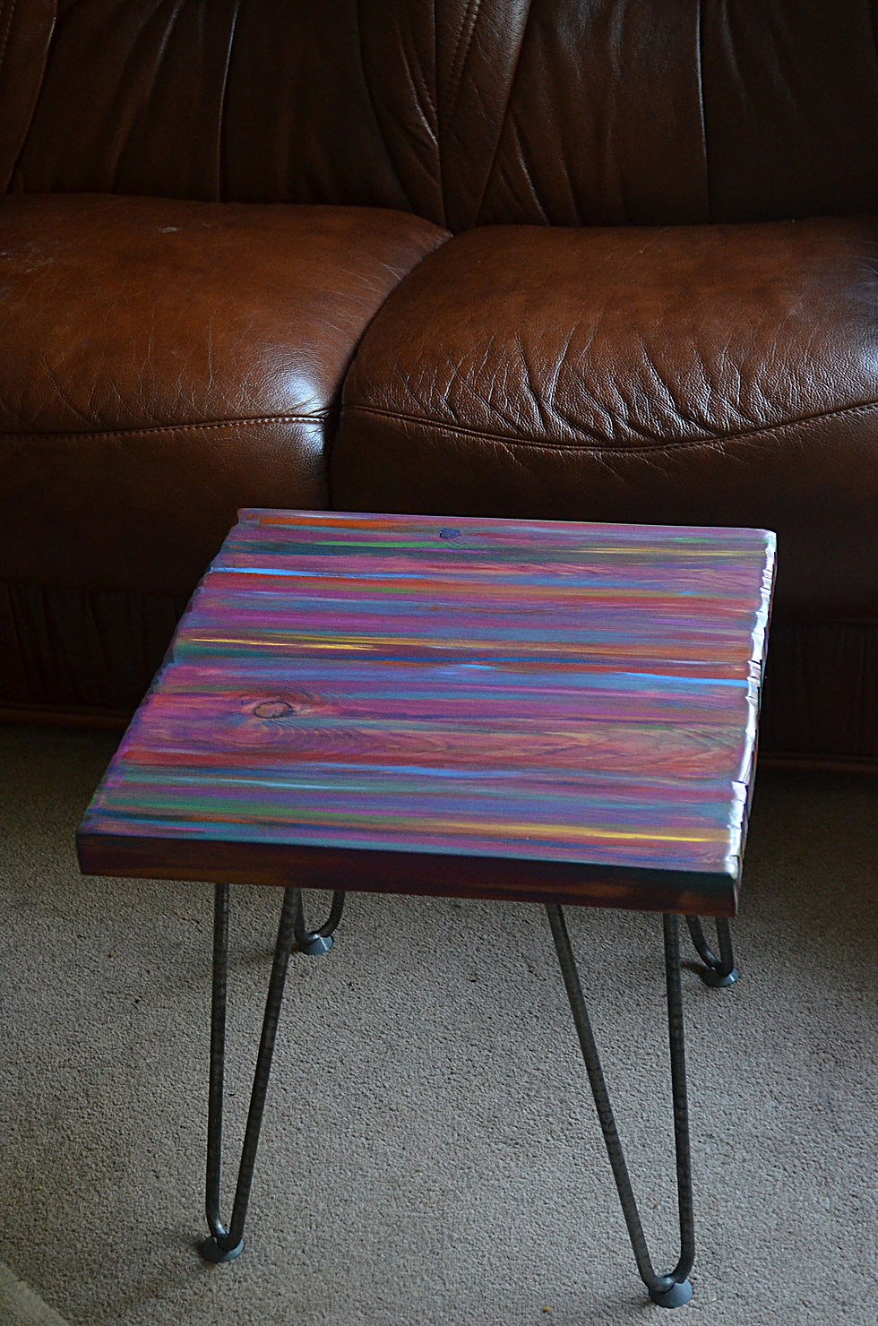 Thumbnail: Bespoke Coastal Cottage 50 cm Square Candy Stripe Side Table with 16" Metal Legs