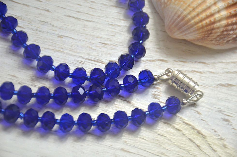 Thumbnail: Handmade Ultramarine Glass Bead Coastal Necklace with Magnetic Clasp