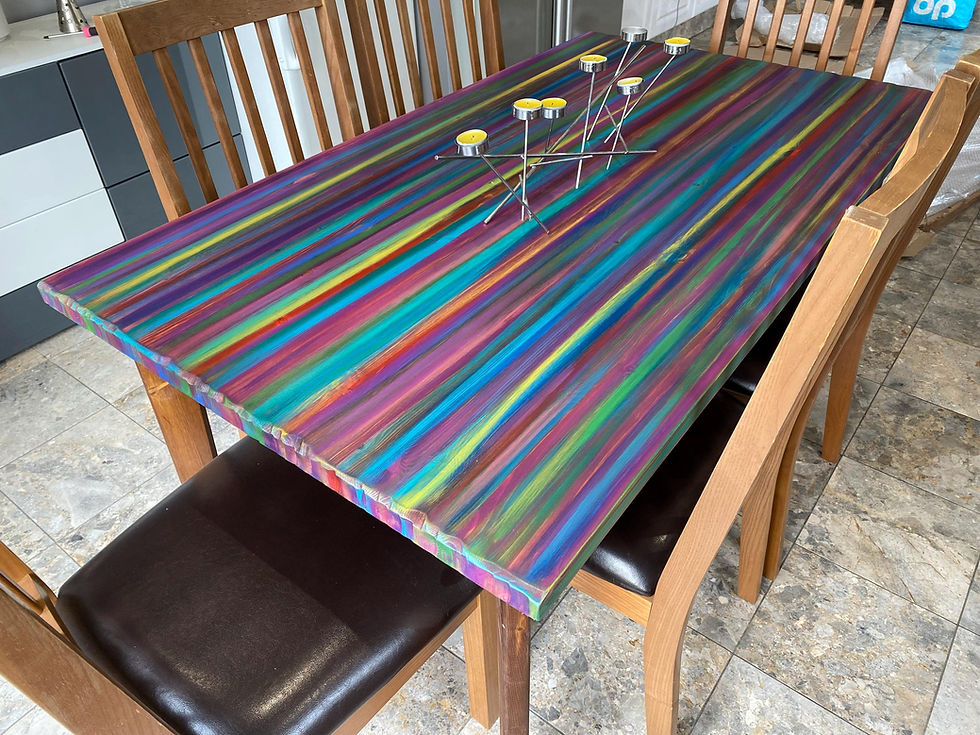 It will be impossible not to smile when sitting at this table! It is very well made and I love the way that the wood has been cut at either end.