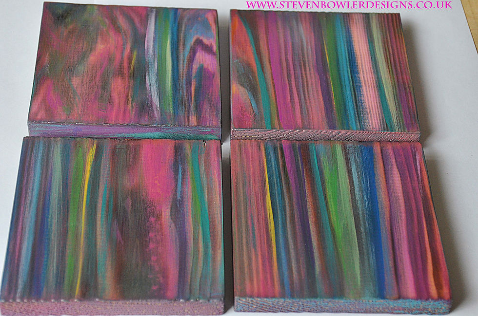 Thumbnail: Set of 4 Coastal Cottage Candy Stripe Chunky Wood Coffee Table Coasters