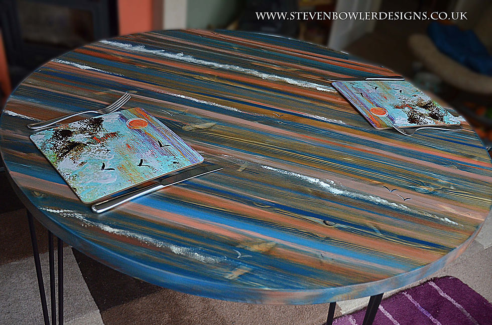Thumbnail: Coastal Cottage Dining Table 90 cm Dia Multi Coloured with Ocean Wave & Gulls