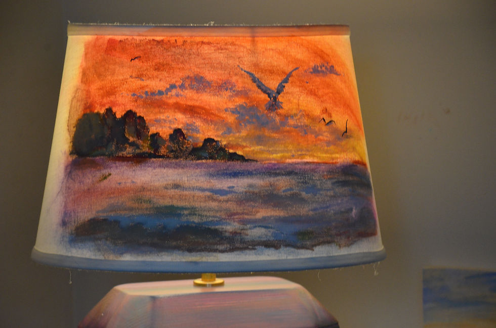 Thumbnail: Coastal Cottage Table or Bedside Lampshade with Hand Painted Seascape