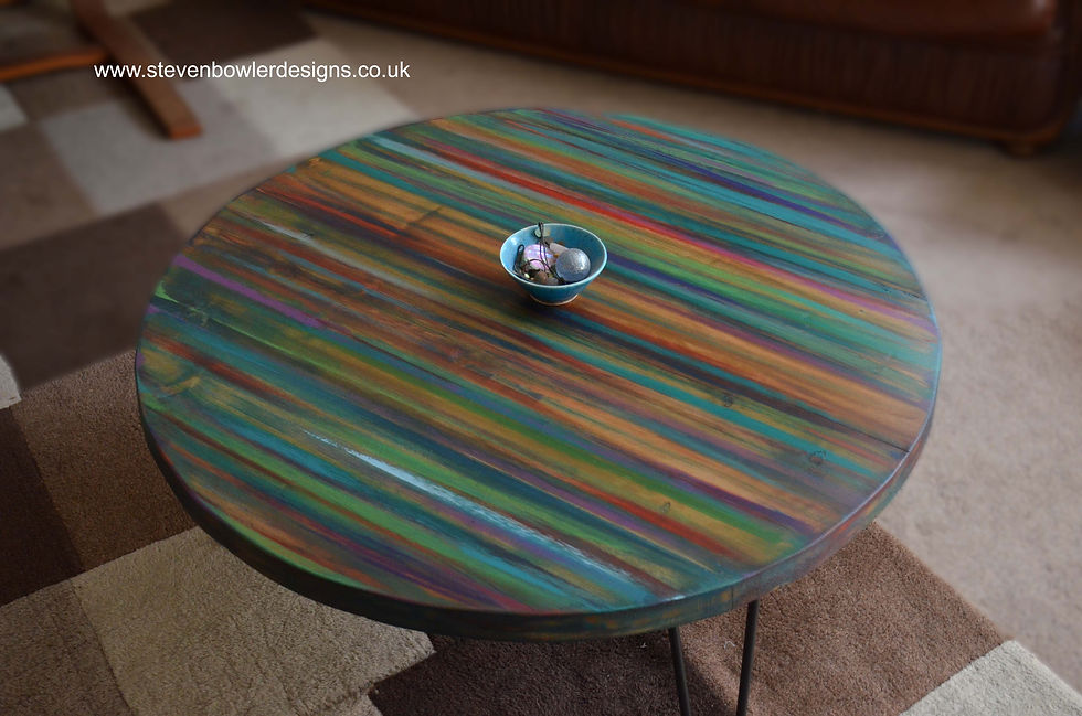 80 cm Round Multi Coloured Teal Blues, Reds & Greens Boatwood Style Coffee Table