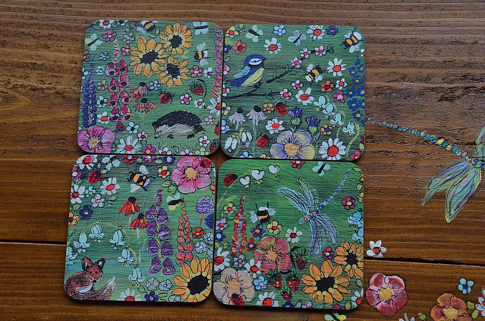 Thumbnail: Set of 4 Unique Coffee Table Coasters Printed with our Cottage Garden Design