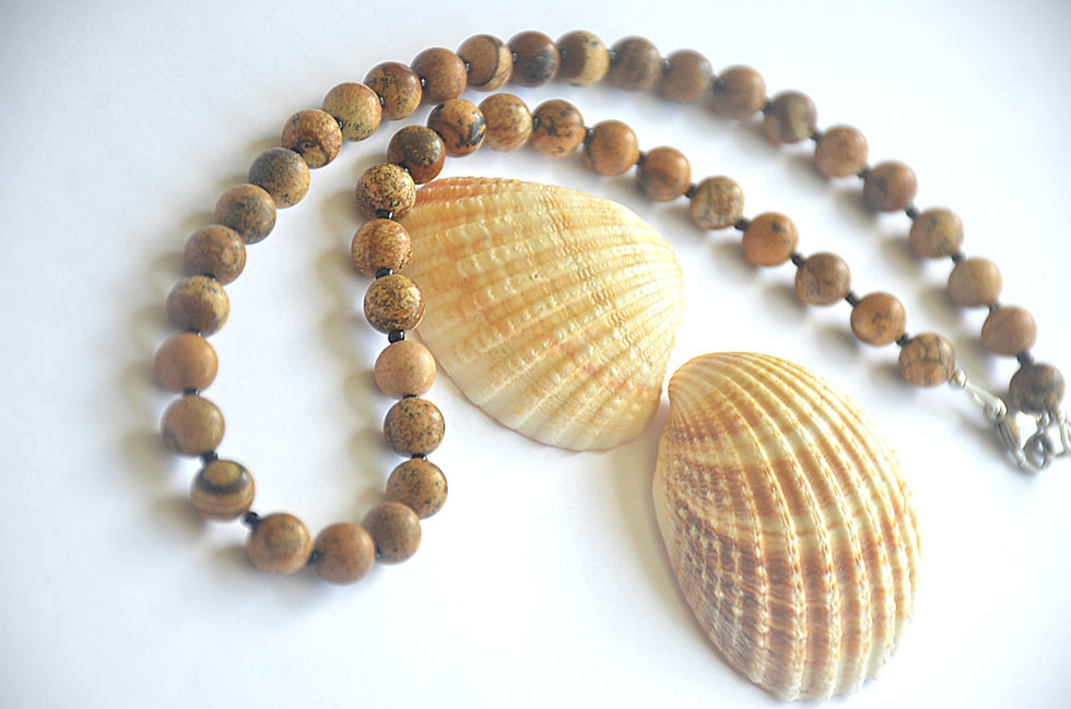 Thumbnail: Picture Jasper Choker Length Beaded Necklace with Lobster Clasp Fastening