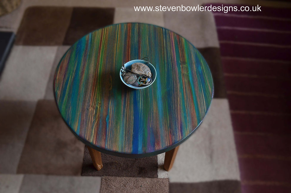 Thumbnail: Autumn Coastline 50 cm Round Wood Coffee Side Table in Misty Pastel Shades