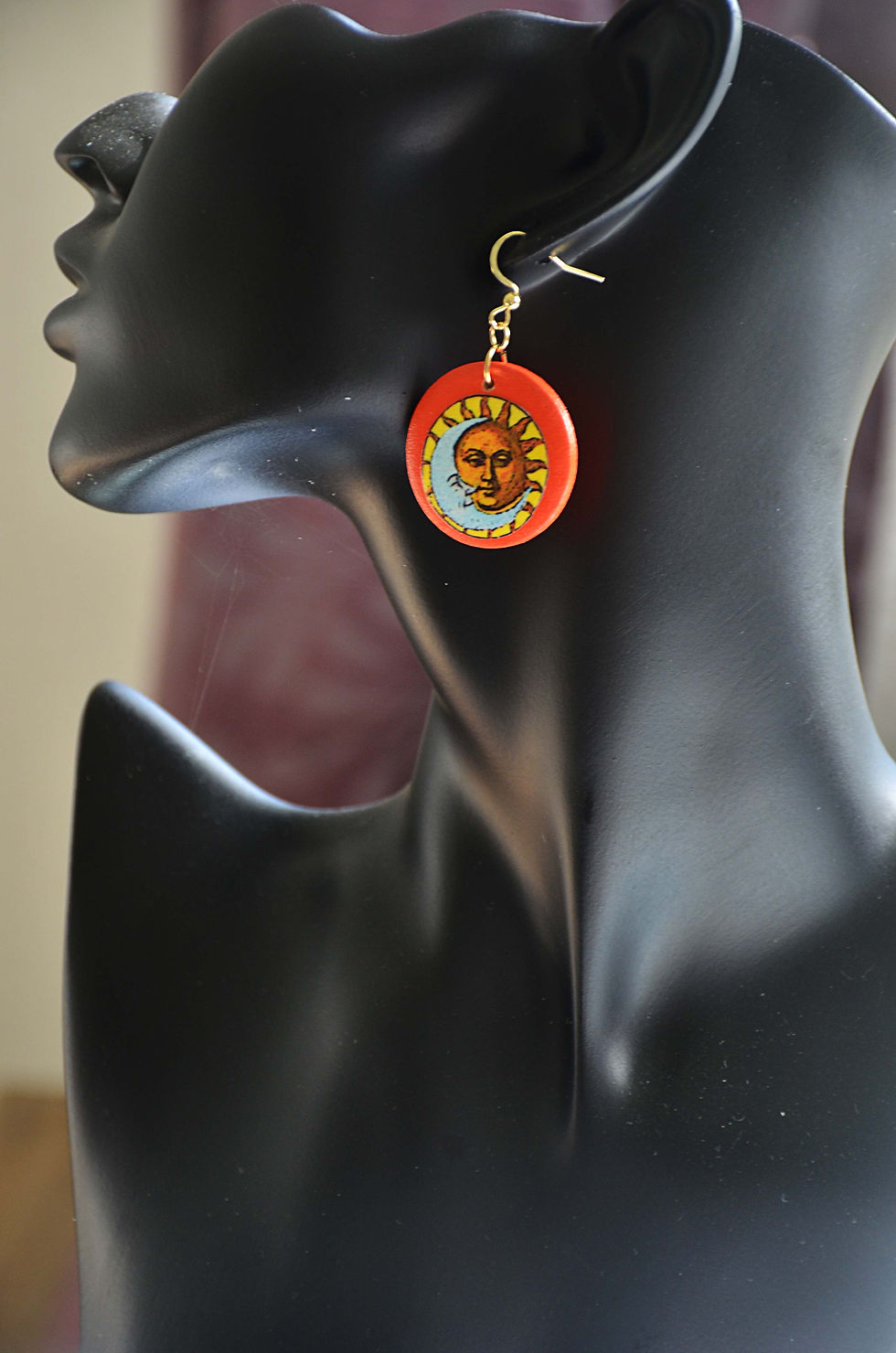 Thumbnail: Celestial Sun & Moon Face Earrings Hypoallergenic Stainless Steel Hooks