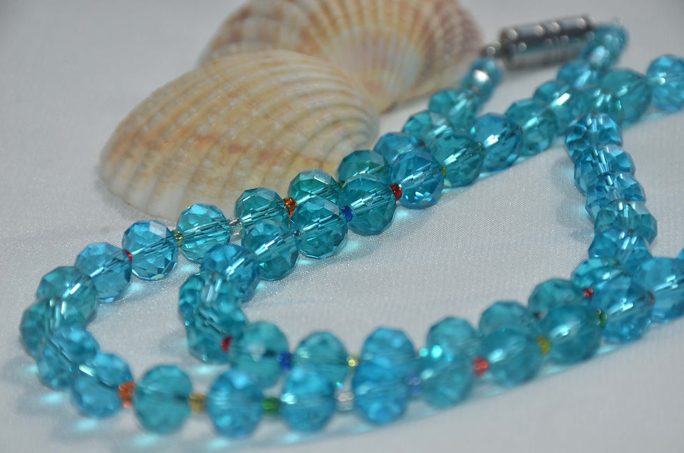 Thumbnail: Ocean Sunset Faceted Glass Beaded Necklace Turquoise with Multi Coloured Beads