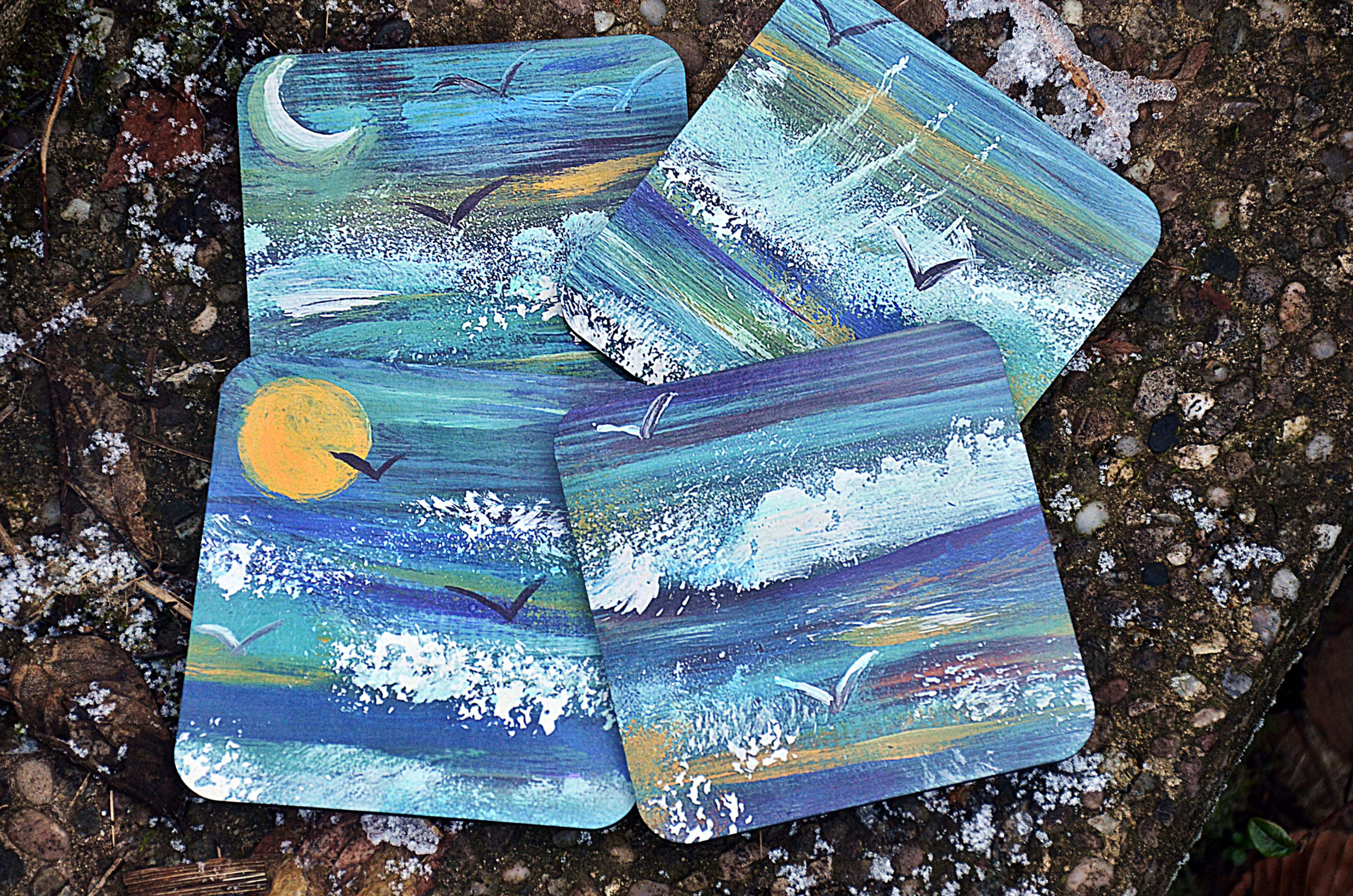 Coastal Cottage Coasters Printed with Our Unique Handpainted Seascape Designs