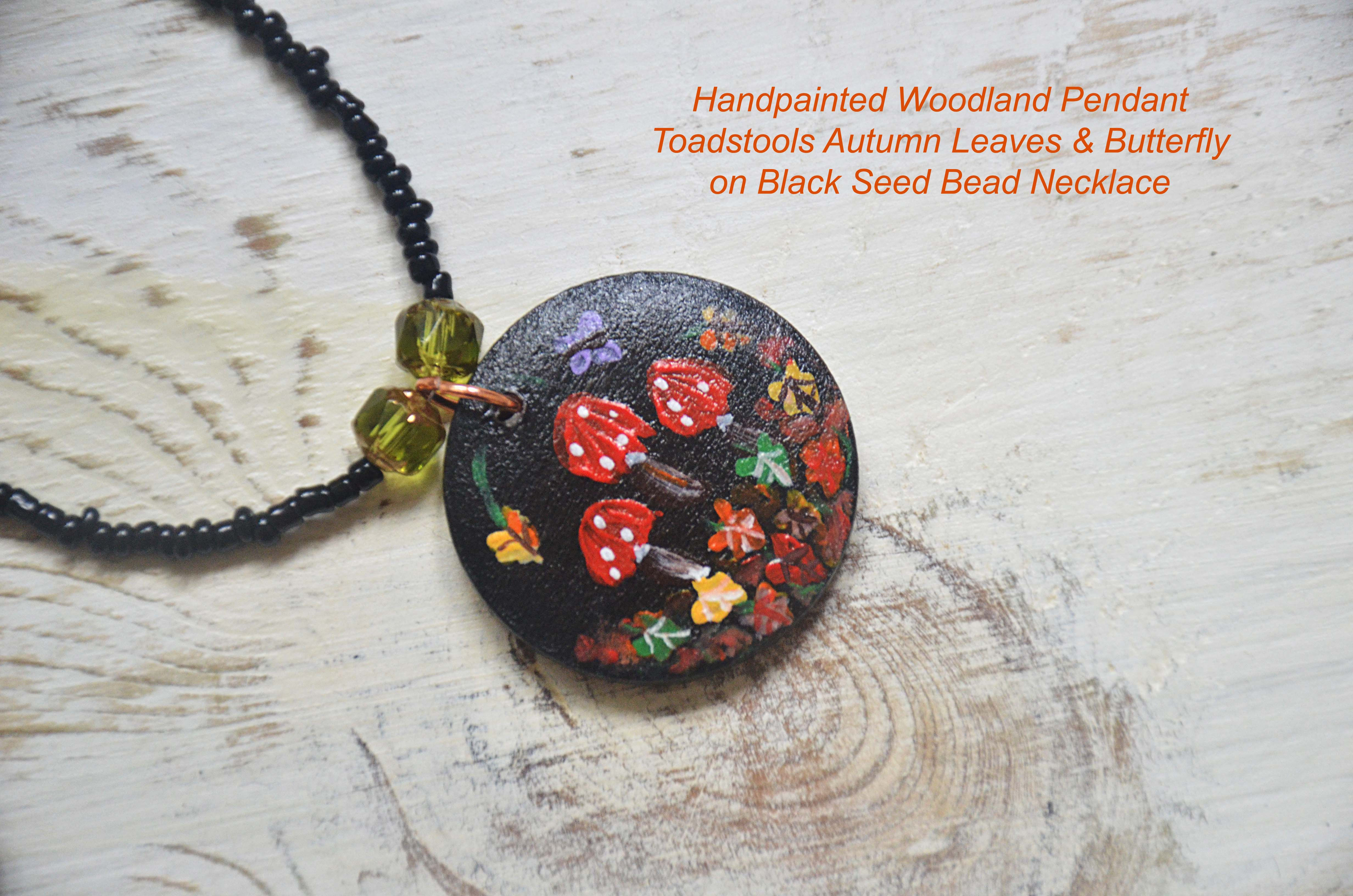 Handpainted Double Sided Pendant. Autumn Pumpkin & Woodland Toadstools