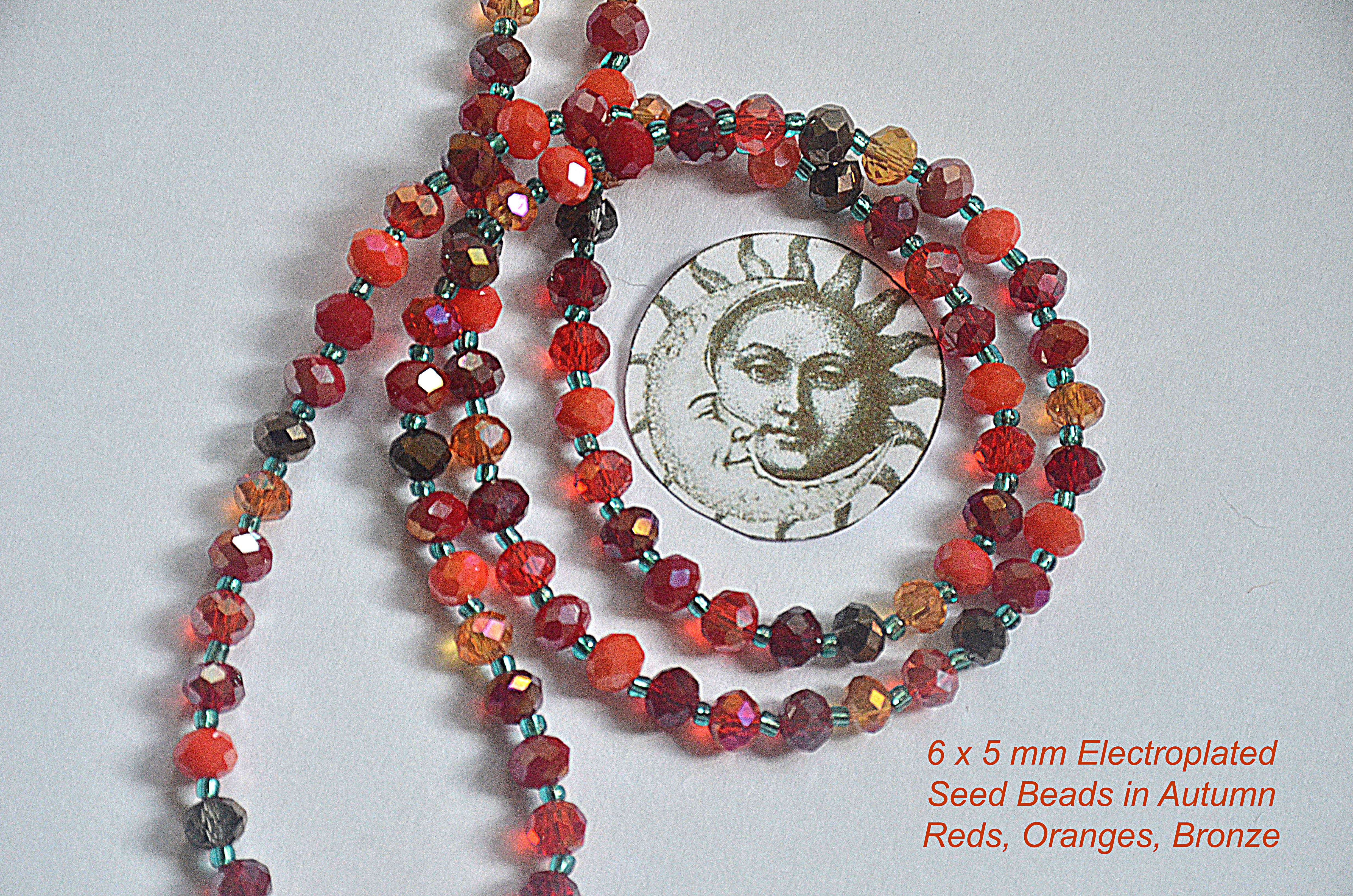Autumn Forest Necklace Electroplated Faceted Glass Beads 23" + Magnetic Clasp