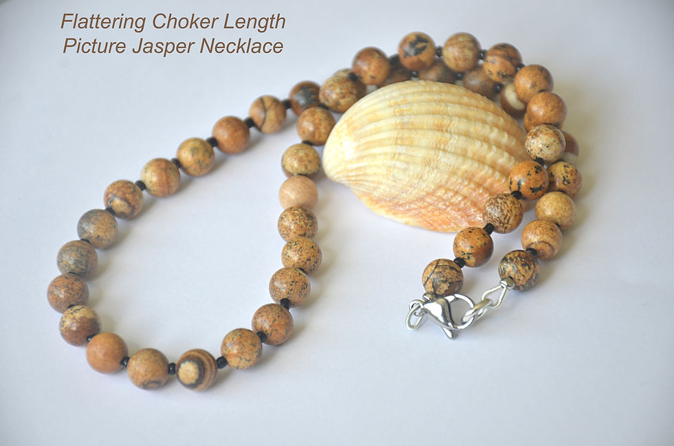 Thumbnail: Picture Jasper Choker Length Beaded Necklace with Lobster Clasp Fastening
