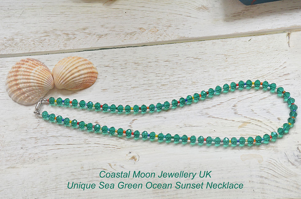 Thumbnail: Ocean Sunset Faceted Glass Beaded Necklace Sea Green with Multi Colour