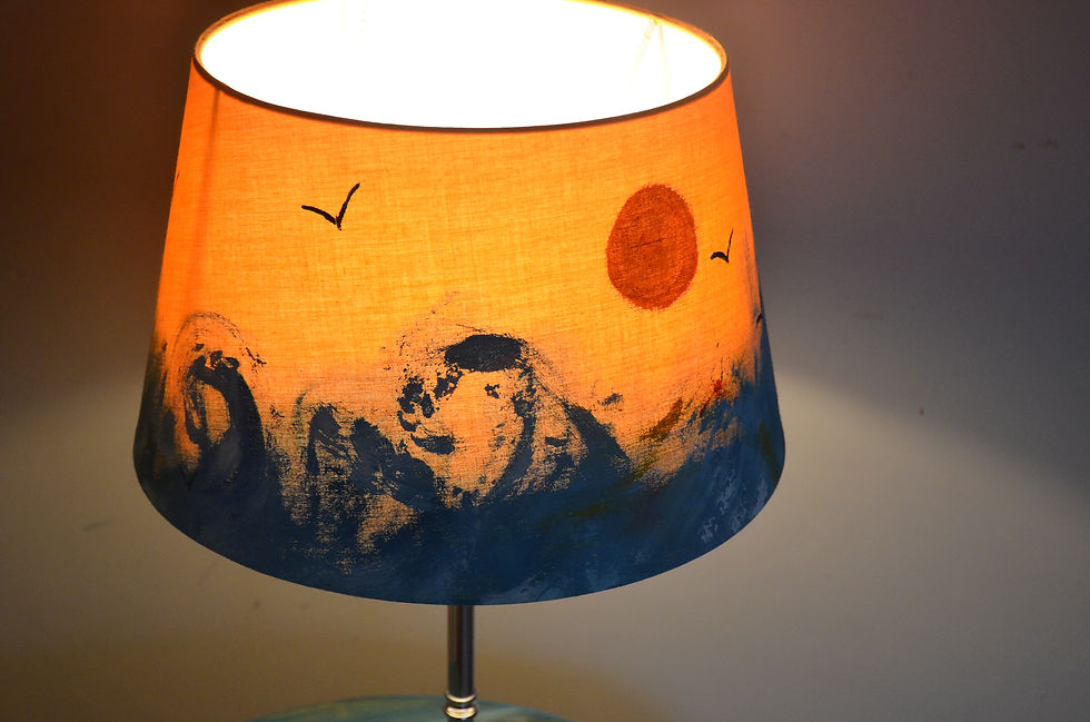 Thumbnail: Coastal Cottage Table or Bedside Lampshade with Hand Painted Ocean Waves