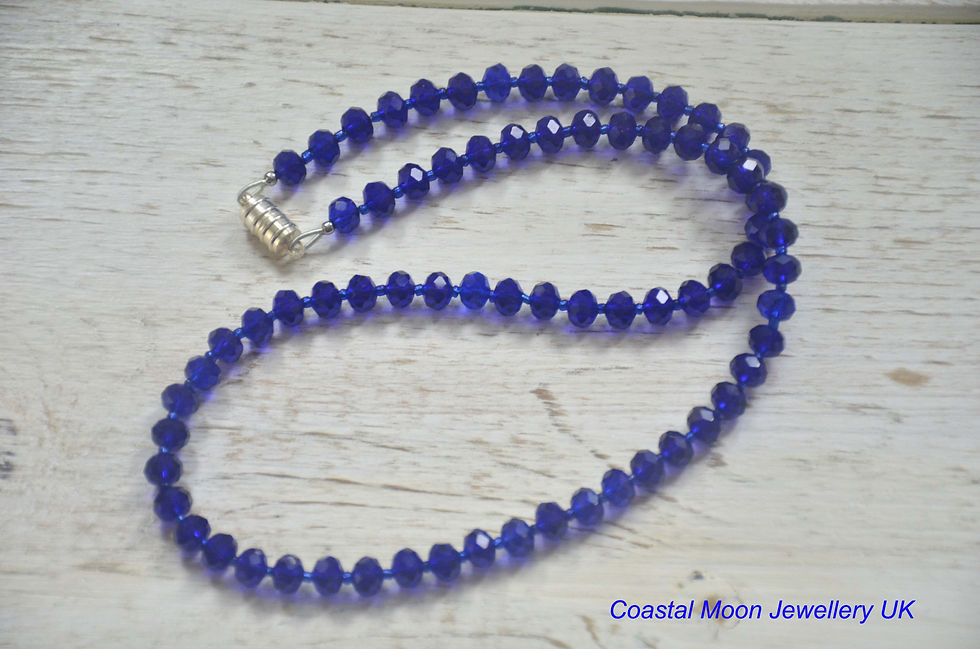 Thumbnail: Handmade Ultramarine Glass Bead Coastal Necklace with Magnetic Clasp