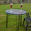 Thumbnail: Outdoor Candy Stripe Bistro Table 70 cm Round with Black Metal Hair Pin Legs