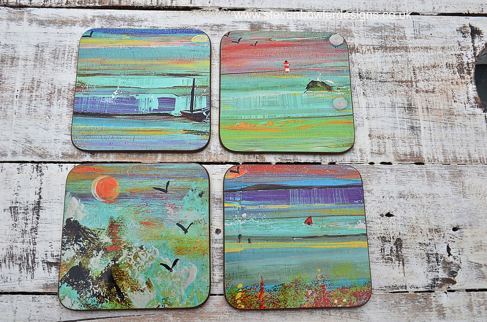 Thumbnail: Set of 4 Coffee Table Coasters Printed with  Hand Painted Sunset Seascape