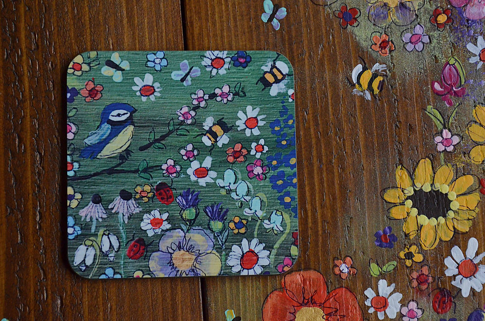 Thumbnail: Set of 4 Unique Coffee Table Coasters Printed with our Cottage Garden Design