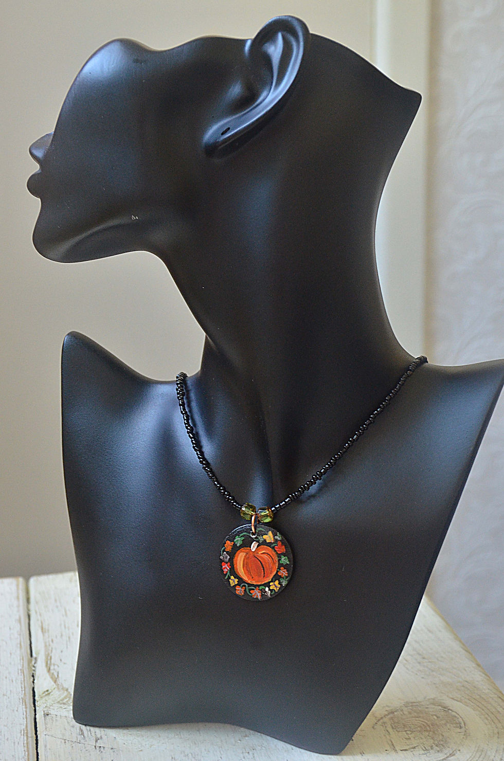 Thumbnail: Handpainted Double Sided Pendant.  Autumn Pumpkin & Woodland Toadstools 