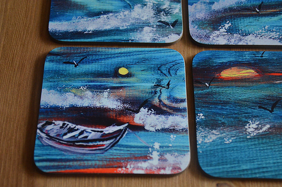Thumbnail: Unique Glossy Printed Coffee Table Coasters with our Hand Painted Seascapes