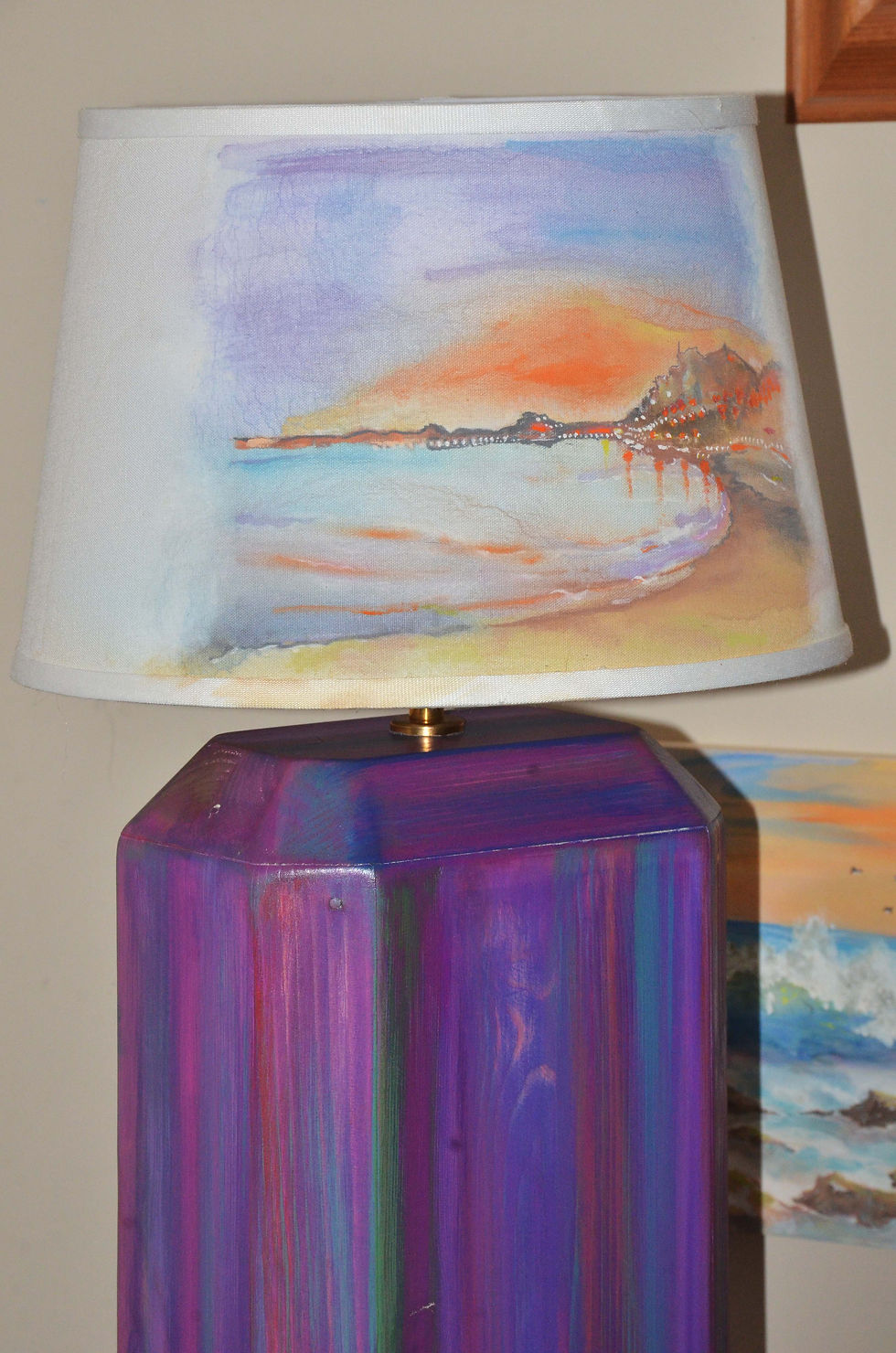 Thumbnail: Coastal Cottage Table or Bedside Lampshade with Hand Painted Seascape