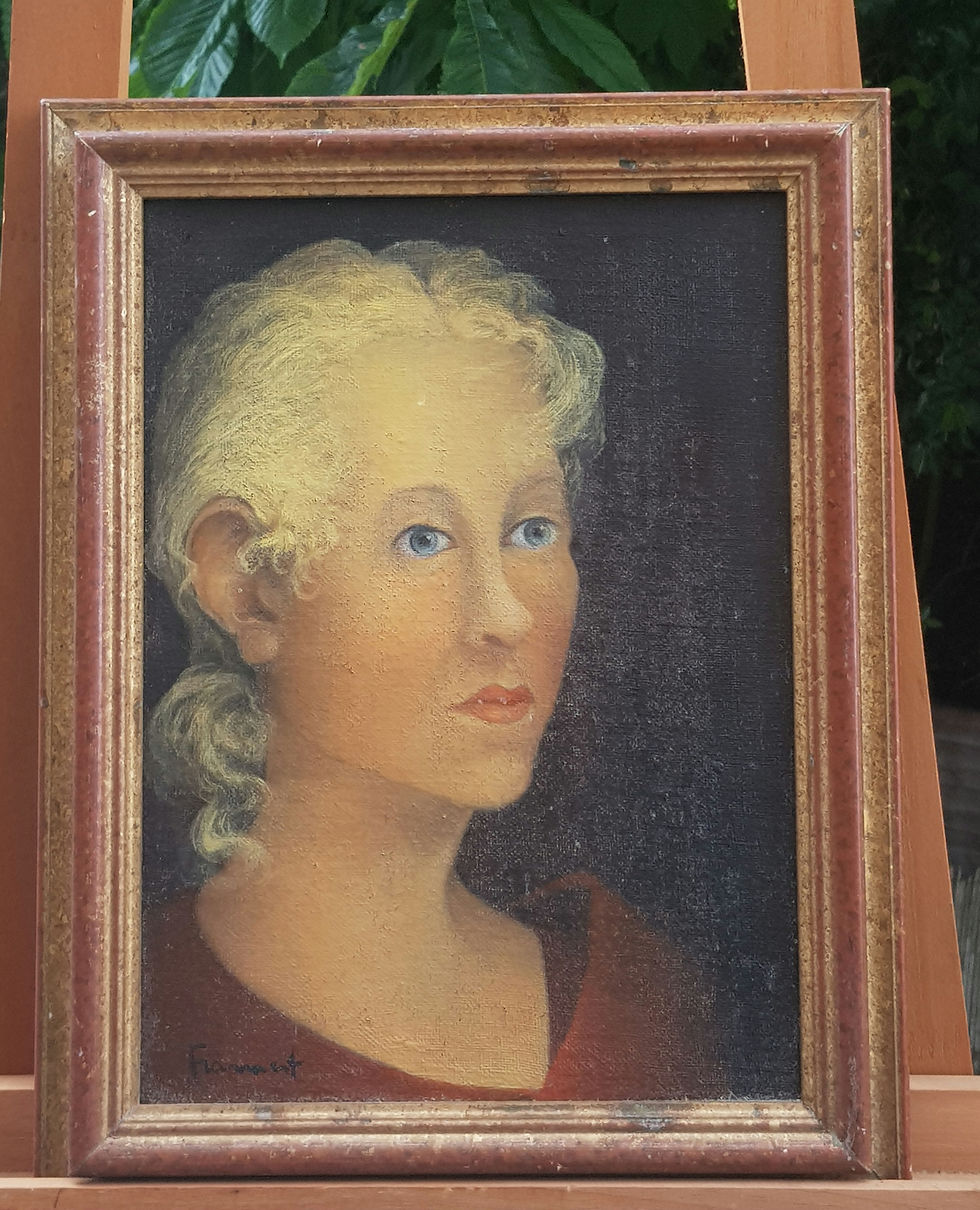 Miniature : Tableau ancien signé.  Portrait :  Peinture huile sur toile  .